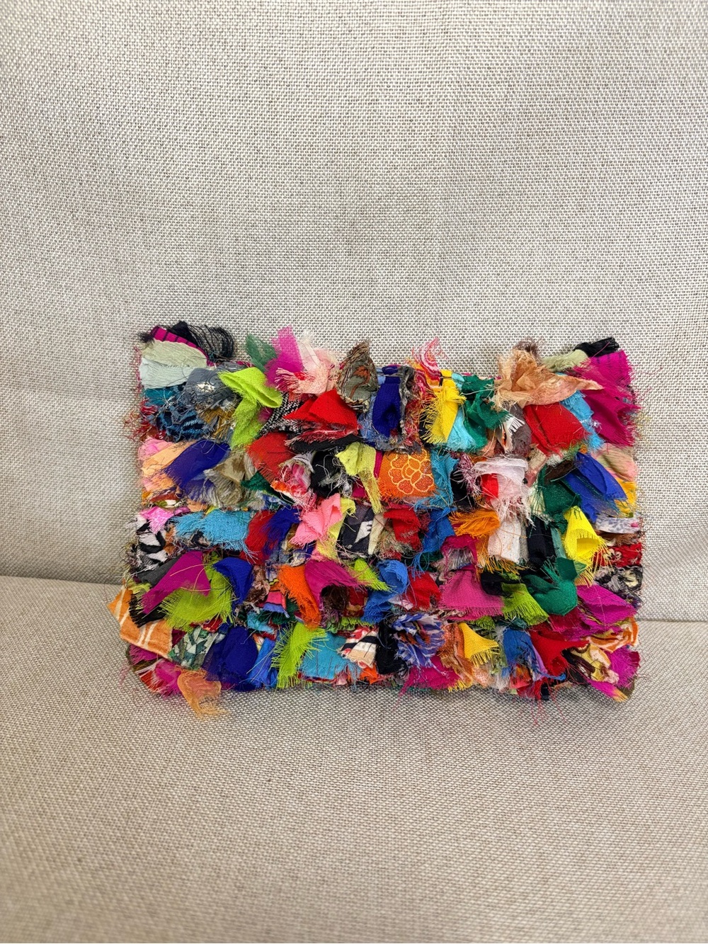 Handmade Indian Recycled Sari Fabric Fringe Zip Pouch Boho Cosmetic Coin Purse